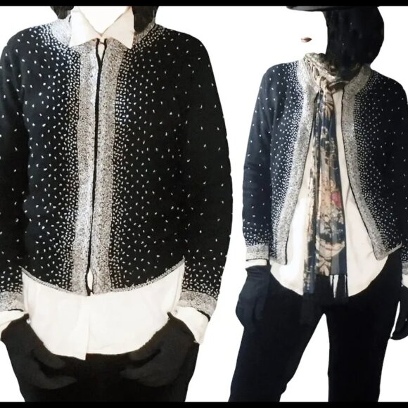 Vintage Beaded Cardigan, Beaded Black Sweater, Rockabilly Fun - Picture 5 of 14